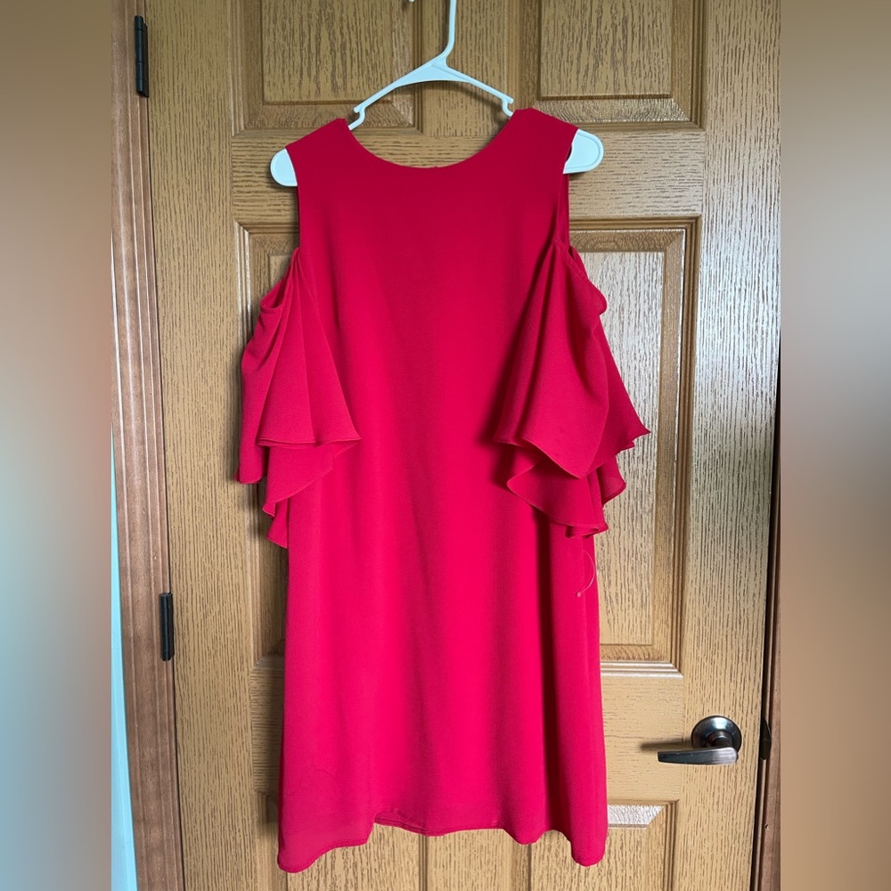 London Times Cold Shoulder Red Midi Dress. Size 12